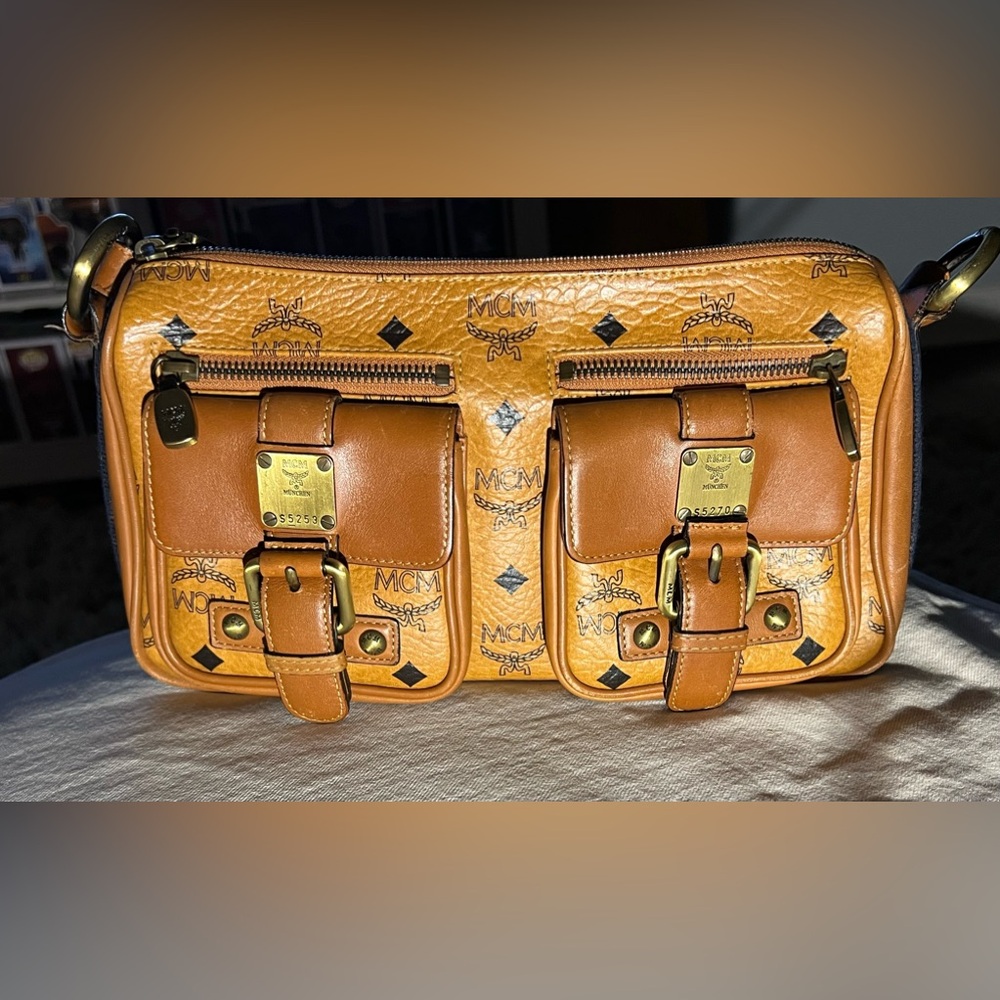 MCM Cognac Visetos Pocket Satchel Brown Handbags and Purses Leather Shoulder Bag